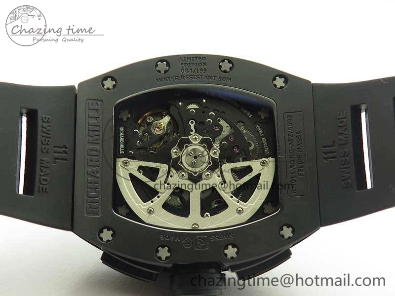 RM011 Carbon Case Chrono KVF 1:1 Best Edition Ceramic Bezel Skeleton Dial On Rubber Strap A7750