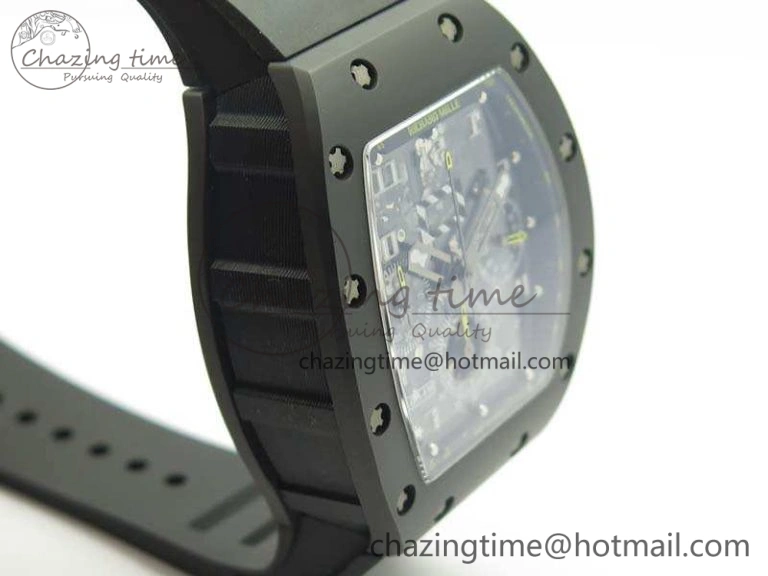 RM011 Carbon Case Chrono KVF 1:1 Best Edition Ceramic Bezel Skeleton Dial On Rubber Strap A7750