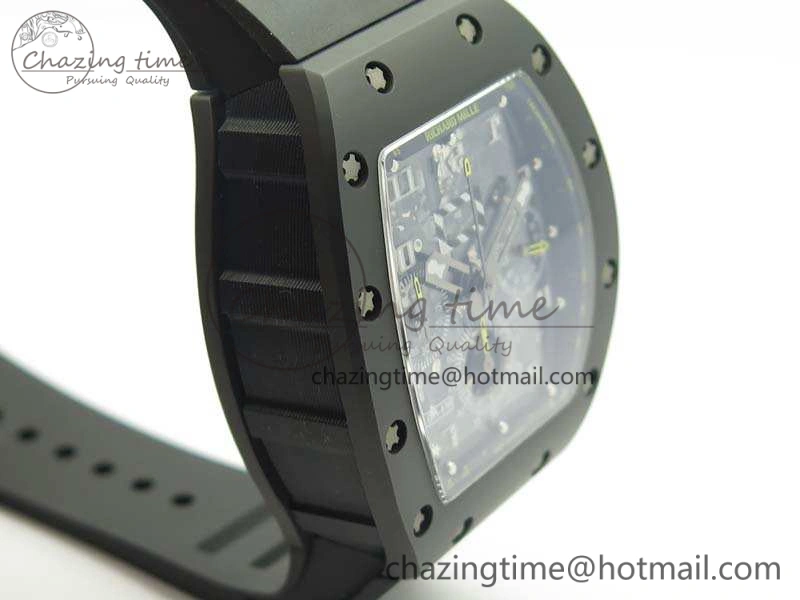 RM011 Carbon Case Chrono KVF 1:1 Best Edition Ceramic Bezel Skeleton Dial On Rubber Strap A7750