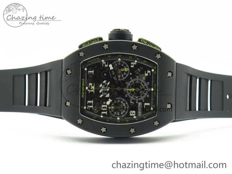 RM011 Carbon Case Chrono KVF 1:1 Best Edition Ceramic Bezel Skeleton Dial On Rubber Strap A7750