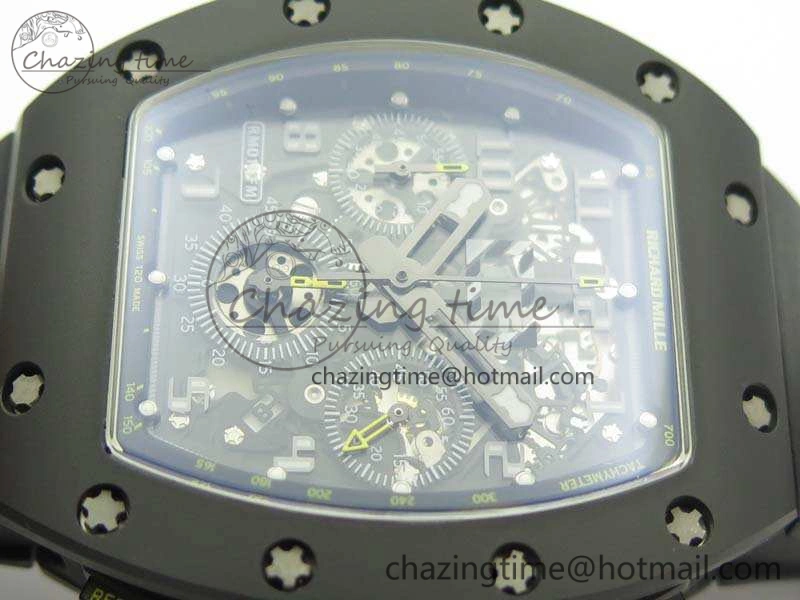 RM011 Carbon Case Chrono KVF 1:1 Best Edition Ceramic Bezel Skeleton Dial On Rubber Strap A7750