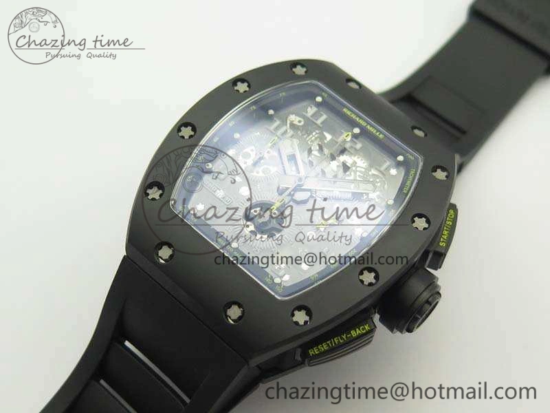RM011 Carbon Case Chrono KVF 1:1 Best Edition Ceramic Bezel Skeleton Dial On Rubber Strap A7750