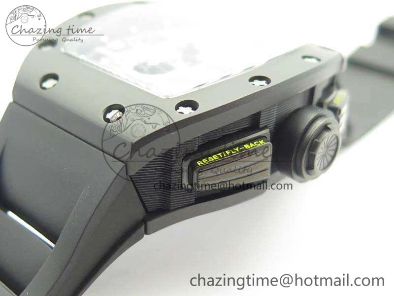 RM011 Carbon Case Chrono KVF 1:1 Best Edition Ceramic Bezel Skeleton Dial On Rubber Strap A7750