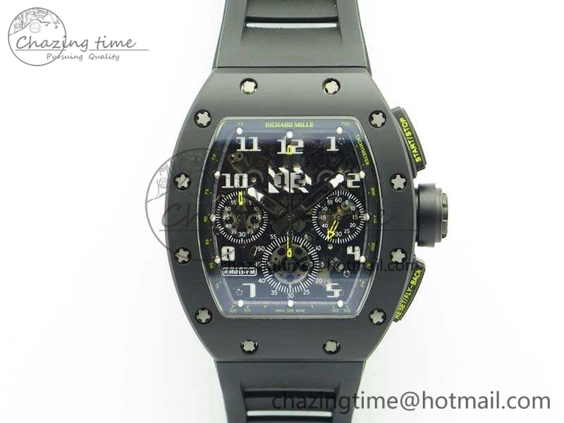 RM011 Carbon Case Chrono KVF 1:1 Best Edition Ceramic Bezel Skeleton Dial On Rubber Strap A7750