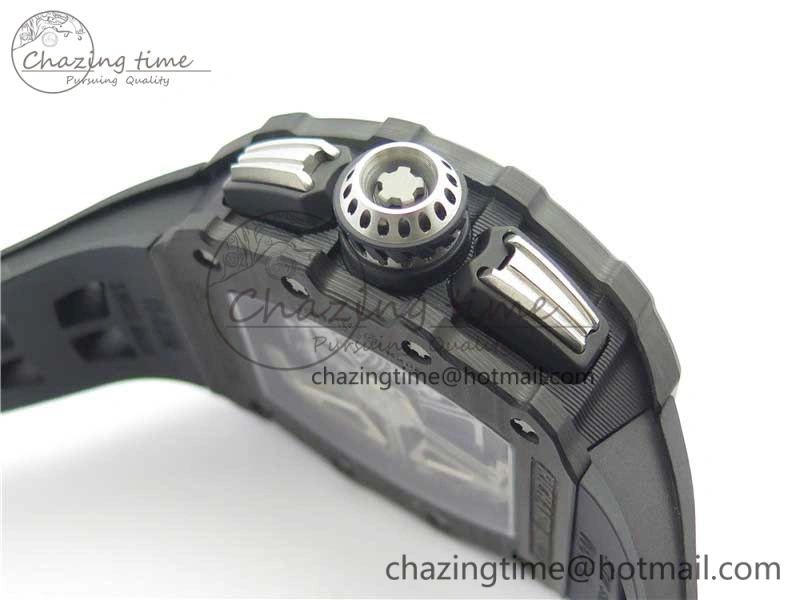 RM011 Carbon Case Chrono KVF 1:1 Best Edition Crystal Skeleton Yellow Dial on Black Racing Rubber Strap A7750 V2