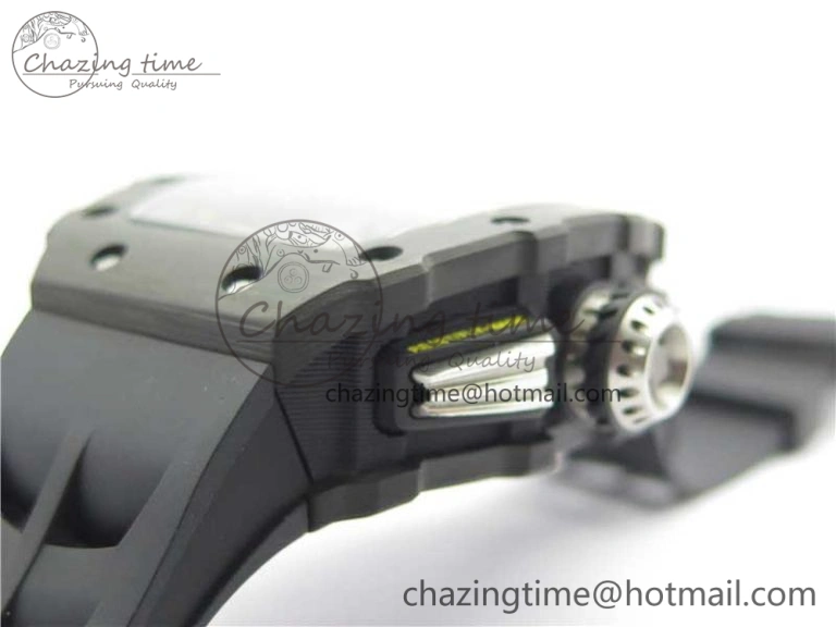 RM011 Carbon Case Chrono KVF 1:1 Best Edition Crystal Skeleton Yellow Dial on Black Racing Rubber Strap A7750 V2