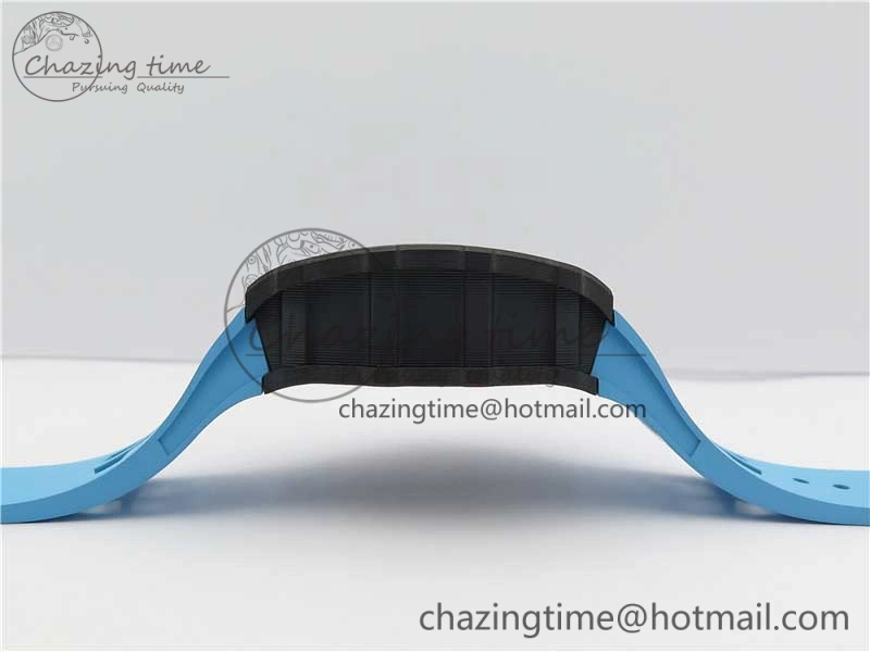 RM011 Carbon Case Chrono KVF 1:1 Best Edition Crystal Skeleton Yellow Dial on Blue Racing Rubber Strap A7750 V2