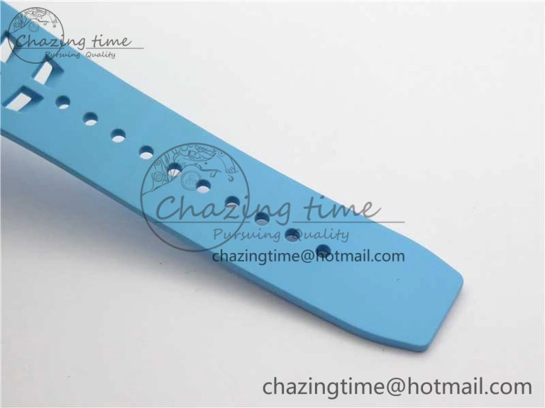 RM011 Carbon Case Chrono KVF 1:1 Best Edition Crystal Skeleton Yellow Dial on Blue Racing Rubber Strap A7750 V2