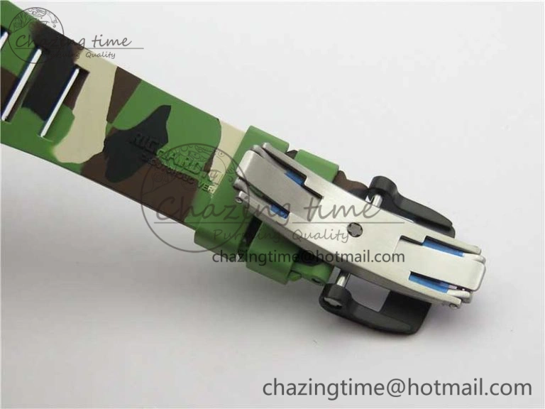 RM011 Carbon Case Chrono KVF 1:1 Best Edition Crystal Skeleton Yellow Dial on Camouflage Rubber Strap A7750 V2