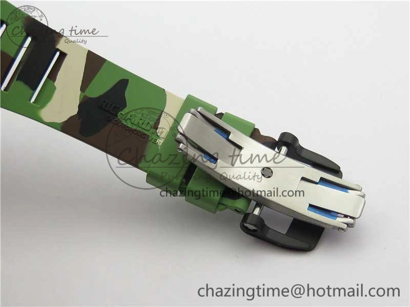 RM011 Carbon Case Chrono KVF 1:1 Best Edition Crystal Skeleton Yellow Dial on Camouflage Rubber Strap A7750 V2