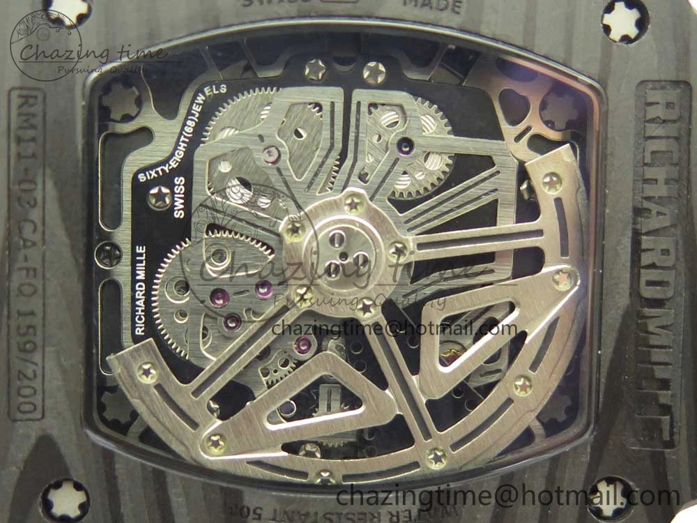RM011 Carbon Case Chrono KVF 1:1 Best Edition Crystal Skeleton Yellow Dial on Camouflage Rubber Strap A7750