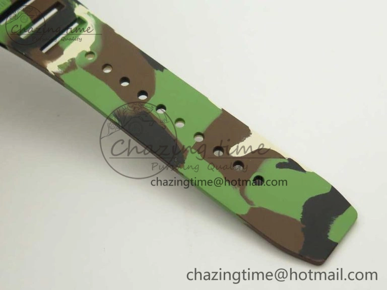 RM011 Carbon Case Chrono KVF 1:1 Best Edition Crystal Skeleton Yellow Dial on Camouflage Rubber Strap A7750