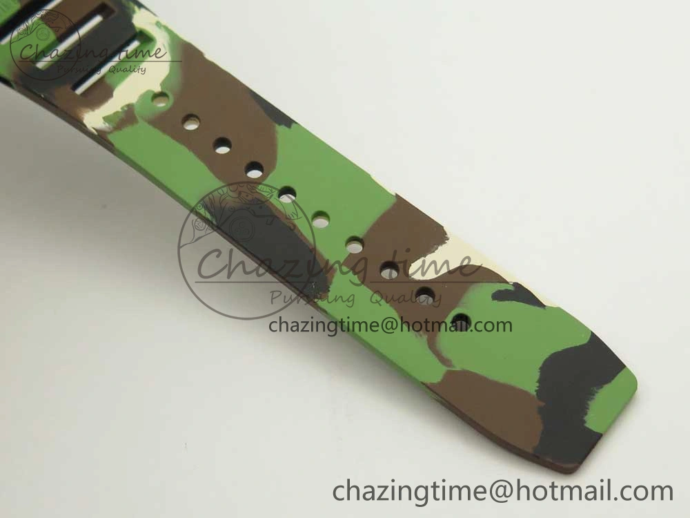 RM011 Carbon Case Chrono KVF 1:1 Best Edition Crystal Skeleton Yellow Dial on Camouflage Rubber Strap A7750