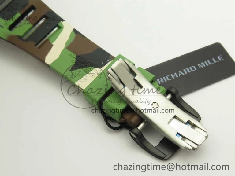 RM011 Carbon Case Chrono KVF 1:1 Best Edition Crystal Skeleton Yellow Dial on Camouflage Rubber Strap A7750