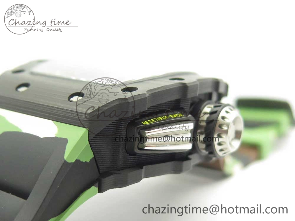 RM011 Carbon Case Chrono KVF 1:1 Best Edition Crystal Skeleton Yellow Dial on Camouflage Rubber Strap A7750