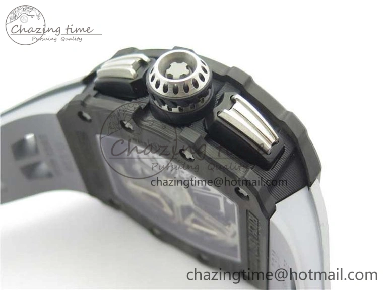 RM011 Carbon Case Chrono KVF 1:1 Best Edition Crystal Skeleton Yellow Dial on Gray Racing Rubber Strap A7750 V2