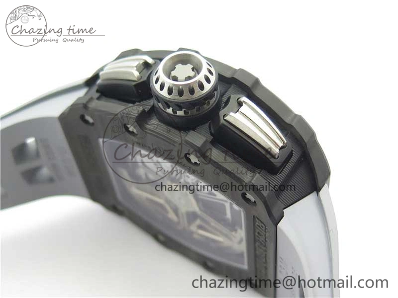 RM011 Carbon Case Chrono KVF 1:1 Best Edition Crystal Skeleton Yellow Dial on Gray Racing Rubber Strap A7750 V2