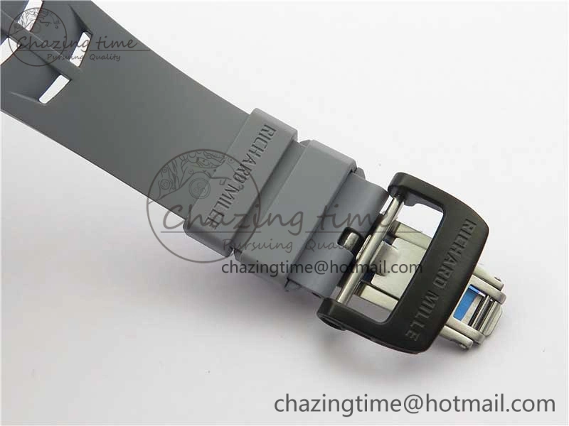 RM011 Carbon Case Chrono KVF 1:1 Best Edition Crystal Skeleton Yellow Dial on Gray Racing Rubber Strap A7750 V2