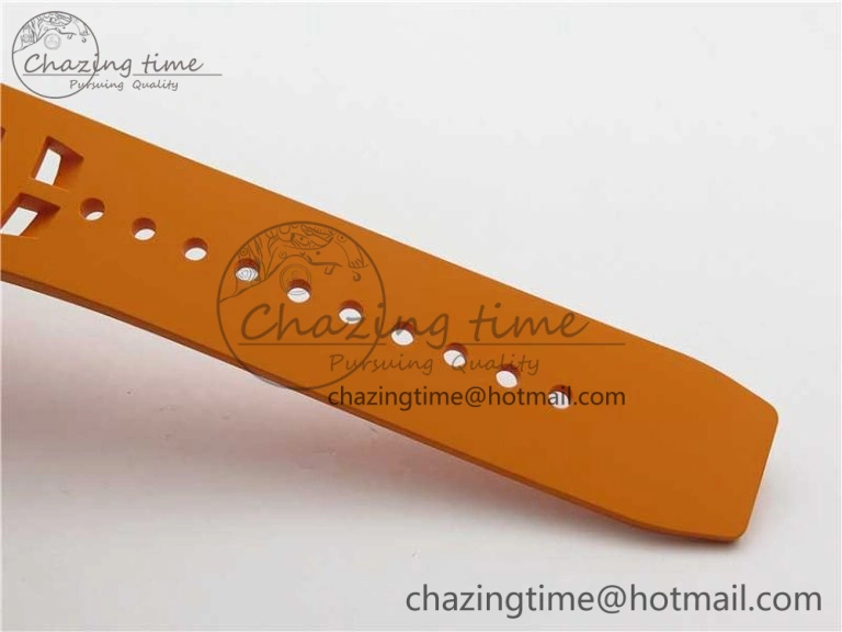 RM011 Carbon Case Chrono KVF 1:1 Best Edition Crystal Skeleton Yellow Dial on Orange Racing Rubber Strap A7750 V2