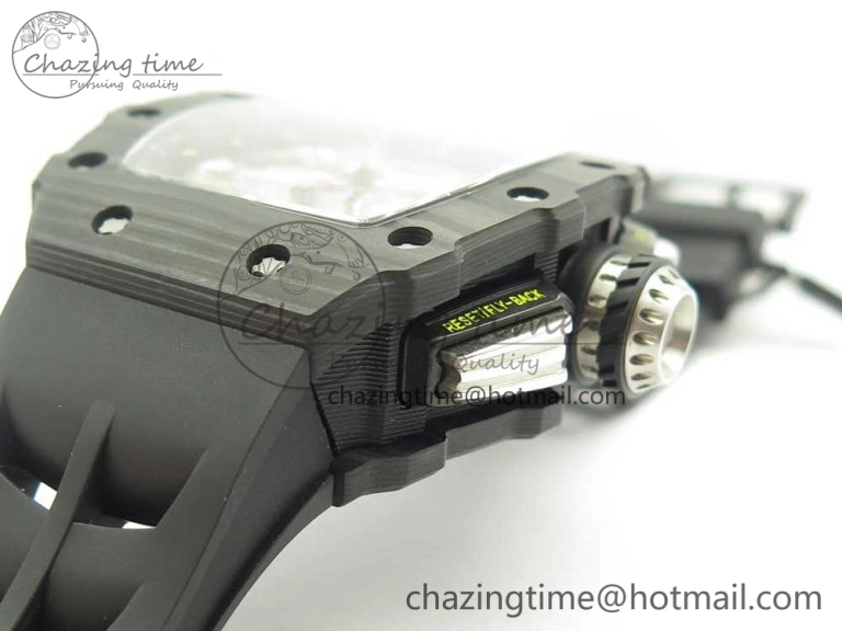 RM011 Carbon Case Chrono KVF 1:1 Best Edition Crystal Skeleton Yellow Dial on Racing Rubber Strap A7750