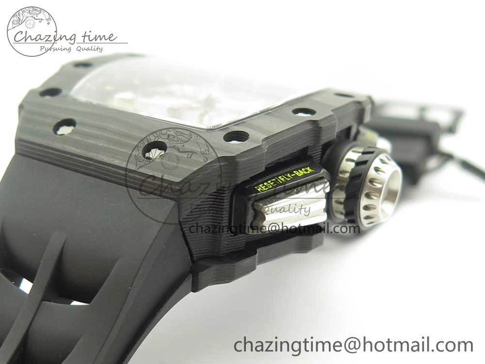 RM011 Carbon Case Chrono KVF 1:1 Best Edition Crystal Skeleton Yellow Dial on Racing Rubber Strap A7750