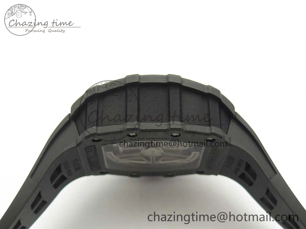 RM011 Carbon Case Chrono KVF 1:1 Best Edition Crystal Skeleton Yellow Dial on Racing Rubber Strap A7750