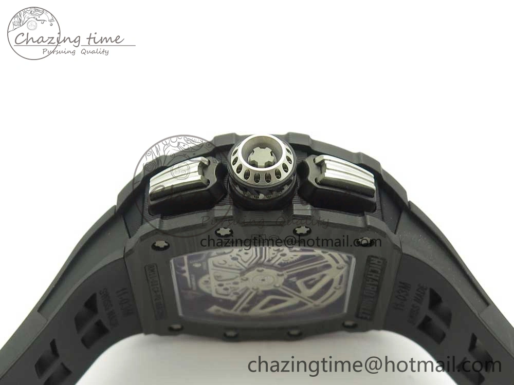 RM011 Carbon Case Chrono KVF 1:1 Best Edition Crystal Skeleton Yellow Dial on Racing Rubber Strap A7750