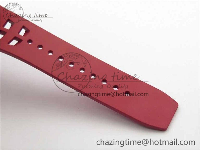 RM011 Carbon Case Chrono KVF 1:1 Best Edition Crystal Skeleton Yellow Dial on Red Racing Rubber Strap A7750 V2