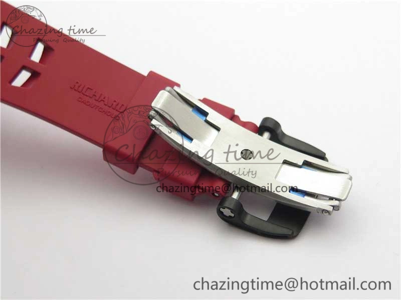 RM011 Carbon Case Chrono KVF 1:1 Best Edition Crystal Skeleton Yellow Dial on Red Racing Rubber Strap A7750 V2