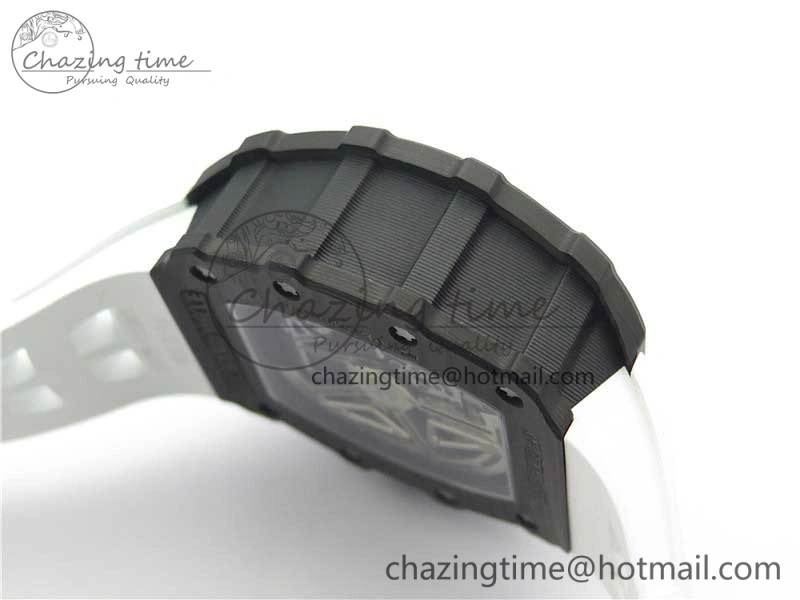 RM011 Carbon Case Chrono KVF 1:1 Best Edition Crystal Skeleton Yellow Dial on White Racing Rubber Strap A7750