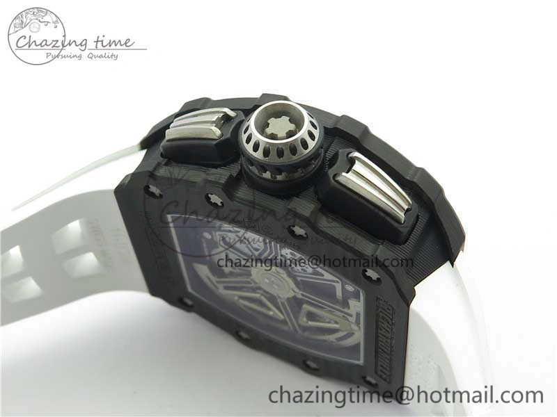 RM011 Carbon Case Chrono KVF 1:1 Best Edition Crystal Skeleton Yellow Dial on White Racing Rubber Strap A7750