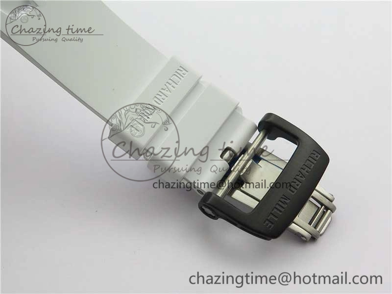 RM011 Carbon Case Chrono KVF 1:1 Best Edition Crystal Skeleton Yellow Dial on White Racing Rubber Strap A7750