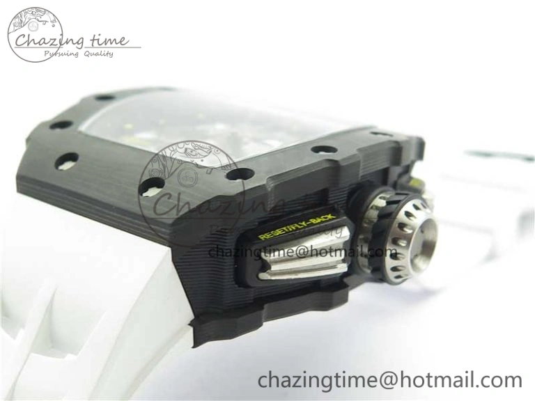 RM011 Carbon Case Chrono KVF 1:1 Best Edition Crystal Skeleton Yellow Dial on White Racing Rubber Strap A7750