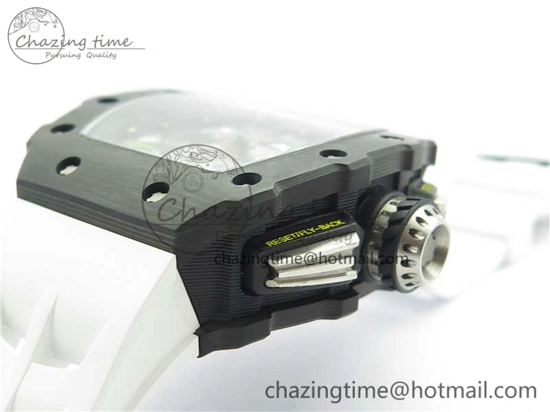 RM011 Carbon Case Chrono KVF 1:1 Best Edition Crystal Skeleton Yellow Dial on White Racing Rubber Strap A7750