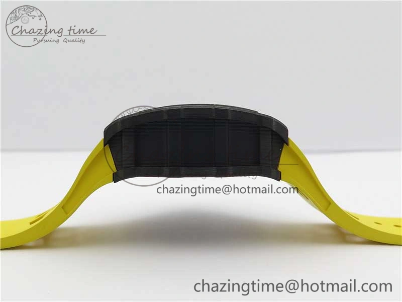RM011 Carbon Case Chrono KVF 1:1 Best Edition Crystal Skeleton Yellow Dial on Yellow Racing Rubber Strap A7750 V2