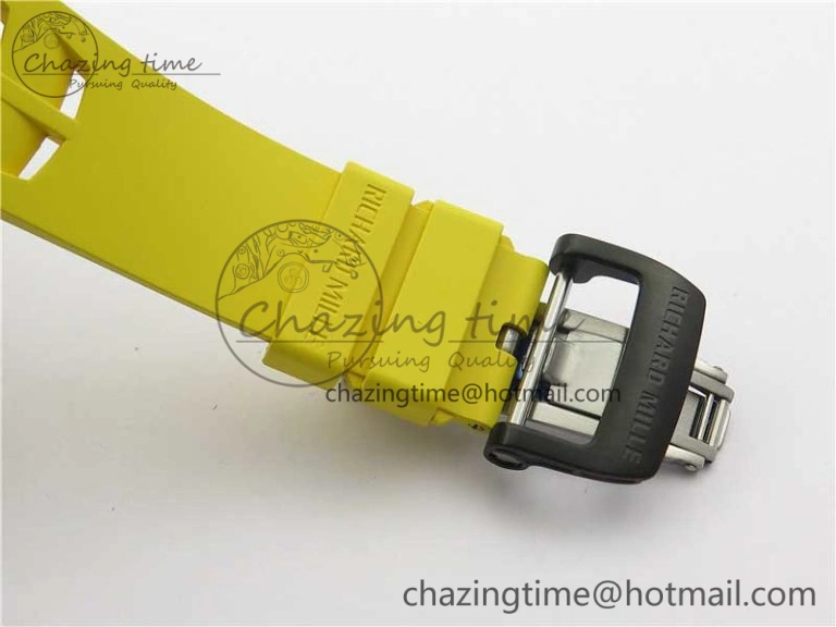 RM011 Carbon Case Chrono KVF 1:1 Best Edition Crystal Skeleton Yellow Dial on Yellow Racing Rubber Strap A7750 V2