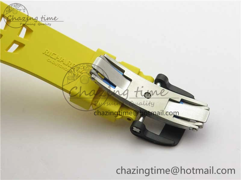 RM011 Carbon Case Chrono KVF 1:1 Best Edition Crystal Skeleton Yellow Dial on Yellow Racing Rubber Strap A7750 V2
