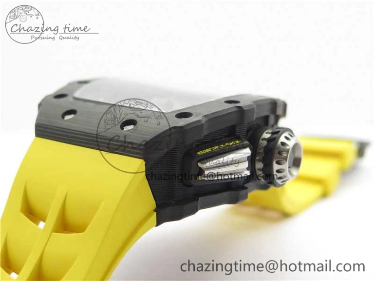 RM011 Carbon Case Chrono KVF 1:1 Best Edition Crystal Skeleton Yellow Dial on Yellow Racing Rubber Strap A7750 V2