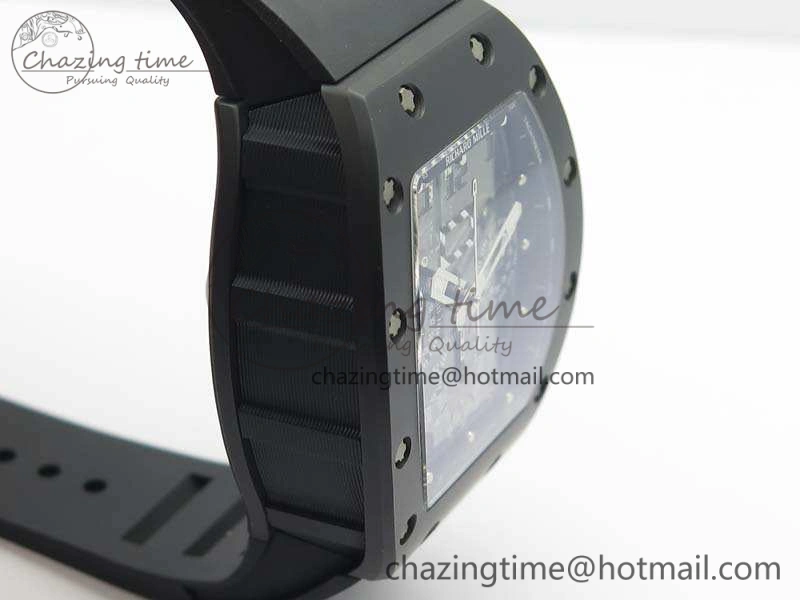 RM011 Ceramic Chrono KVF 1:1 Best Edition Crystal Skeleton Dial Black On Black Rubber Strap
