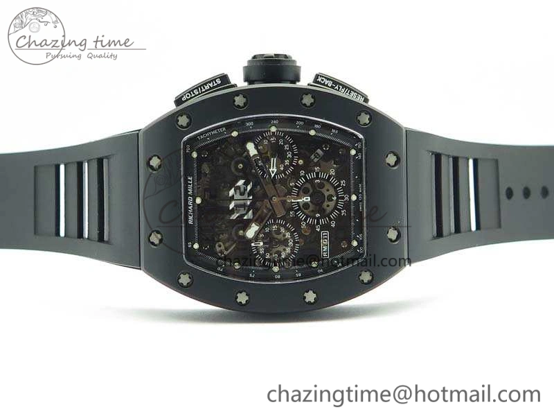 RM011 Ceramic Chrono KVF 1:1 Best Edition Crystal Skeleton Dial Black On Black Rubber Strap