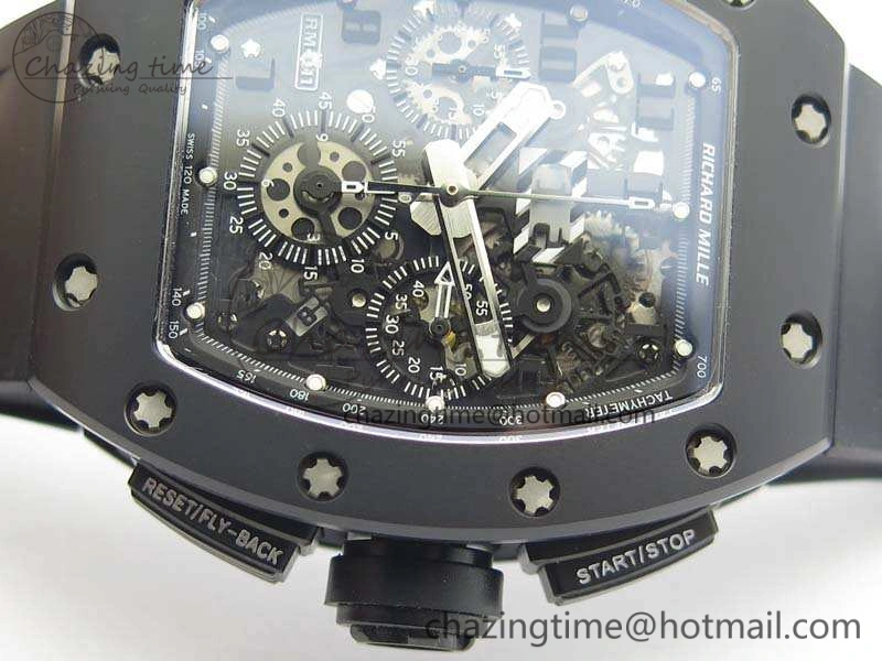 RM011 Ceramic Chrono KVF 1:1 Best Edition Crystal Skeleton Dial Black On Black Rubber Strap