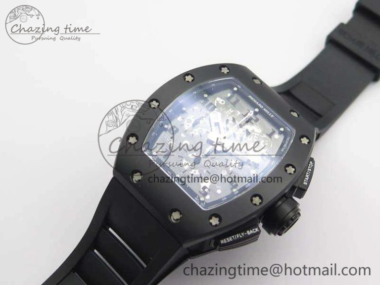 RM011 Ceramic Chrono KVF 1:1 Best Edition Crystal Skeleton Dial Black On Black Rubber Strap
