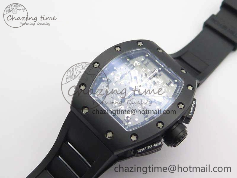 RM011 Ceramic Chrono KVF 1:1 Best Edition Crystal Skeleton Dial Black On Black Rubber Strap