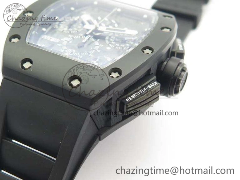 RM011 Ceramic Chrono KVF 1:1 Best Edition Crystal Skeleton Dial Black On Black Rubber Strap