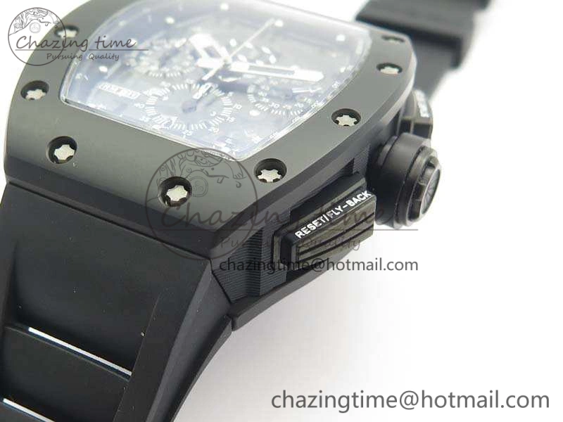 RM011 Ceramic Chrono KVF 1:1 Best Edition Crystal Skeleton Dial Black On Black Rubber Strap
