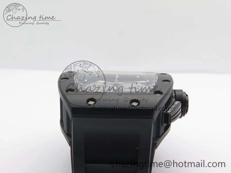 RM011 Ceramic Chrono KVF 1:1 Best Edition Crystal Skeleton Dial Black On Black Rubber Strap