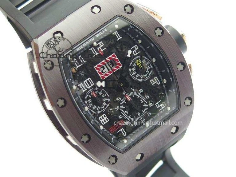 RM011 Felipe Massa Black Ceramic RG RMF Black Crown On Black Rubber Strap A7750