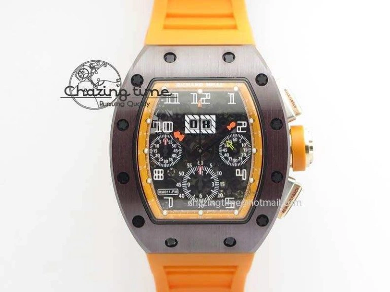 RM011 Felipe Massa Black Ceramic RG RMF Orange Crown On Orange Rubber Strap A7750