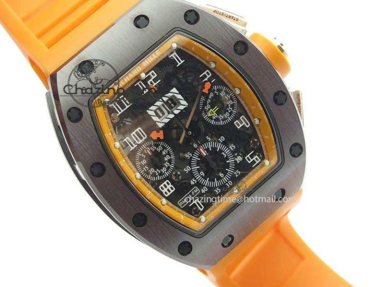 RM011 Felipe Massa Black Ceramic RG RMF Orange Crown On Orange Rubber Strap A7750