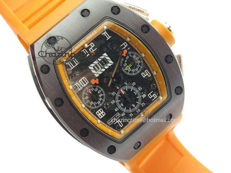 RM011 Felipe Massa Black Ceramic RG RMF Orange Crown On Orange Rubber Strap A7750